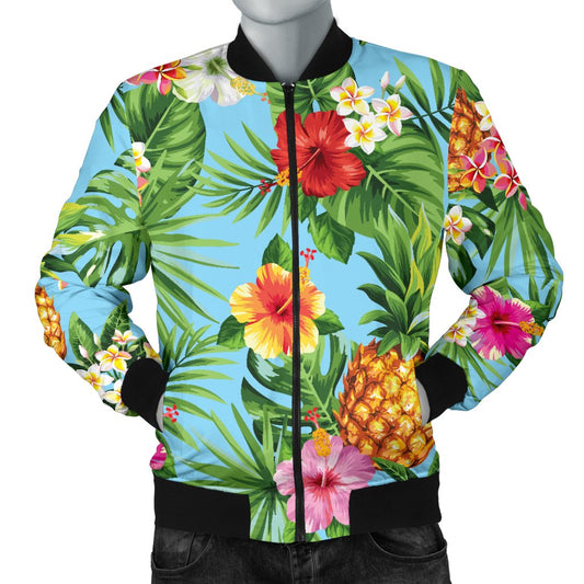 Pineapple Hawaiian Flower Tropical Men Casual Bomber Jacket