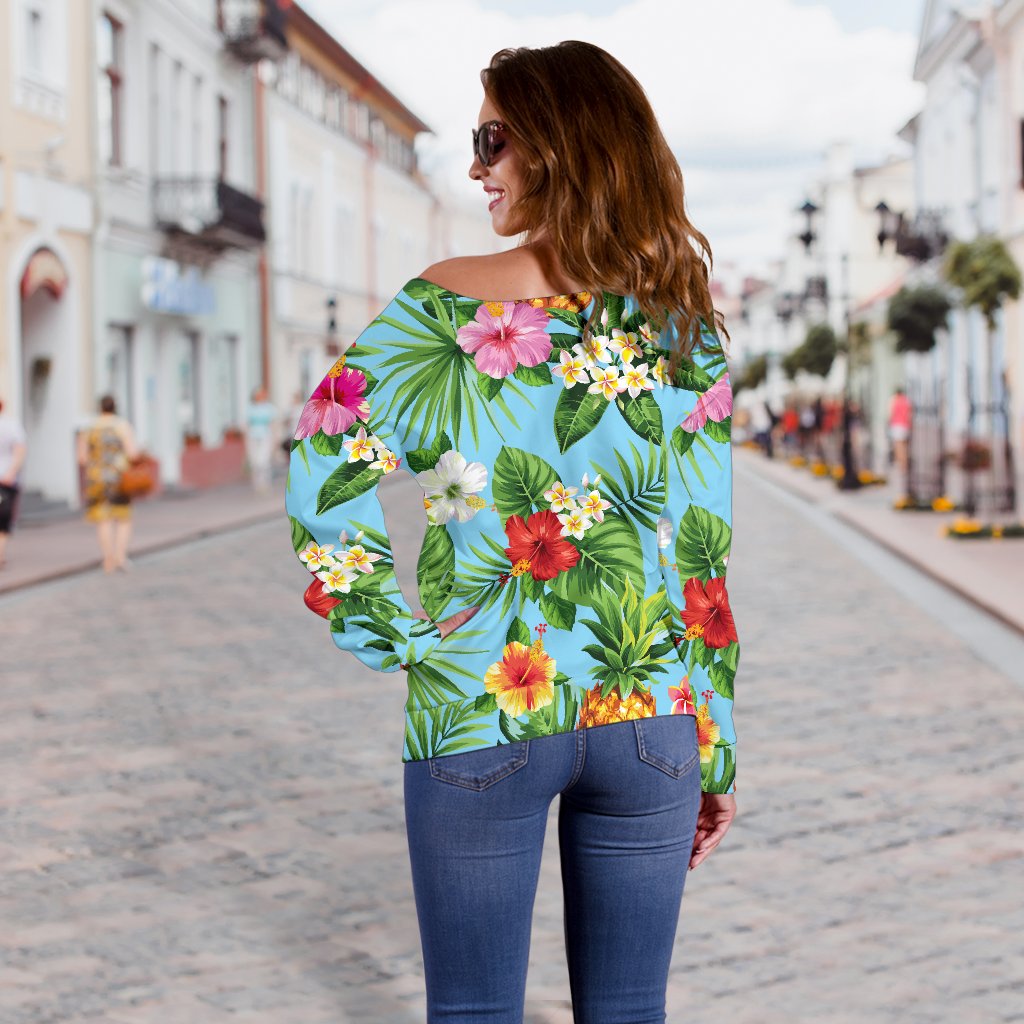 Pineapple Hawaiian Flower Tropical Off Shoulder Sweatshirt