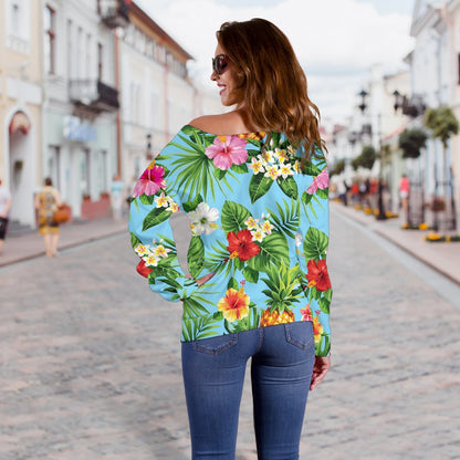 Pineapple Hawaiian Flower Tropical Off Shoulder Sweatshirt