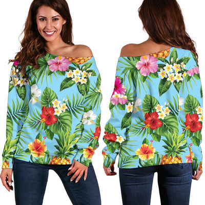 Pineapple Hawaiian Flower Tropical Off Shoulder Sweatshirt