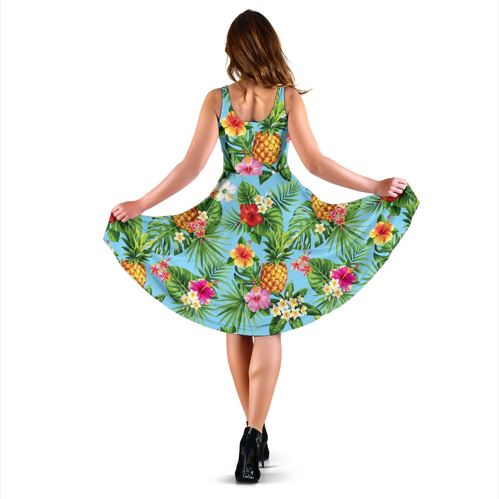 Pineapple Hawaiian Flower Tropical Sleeveless Mini Dress