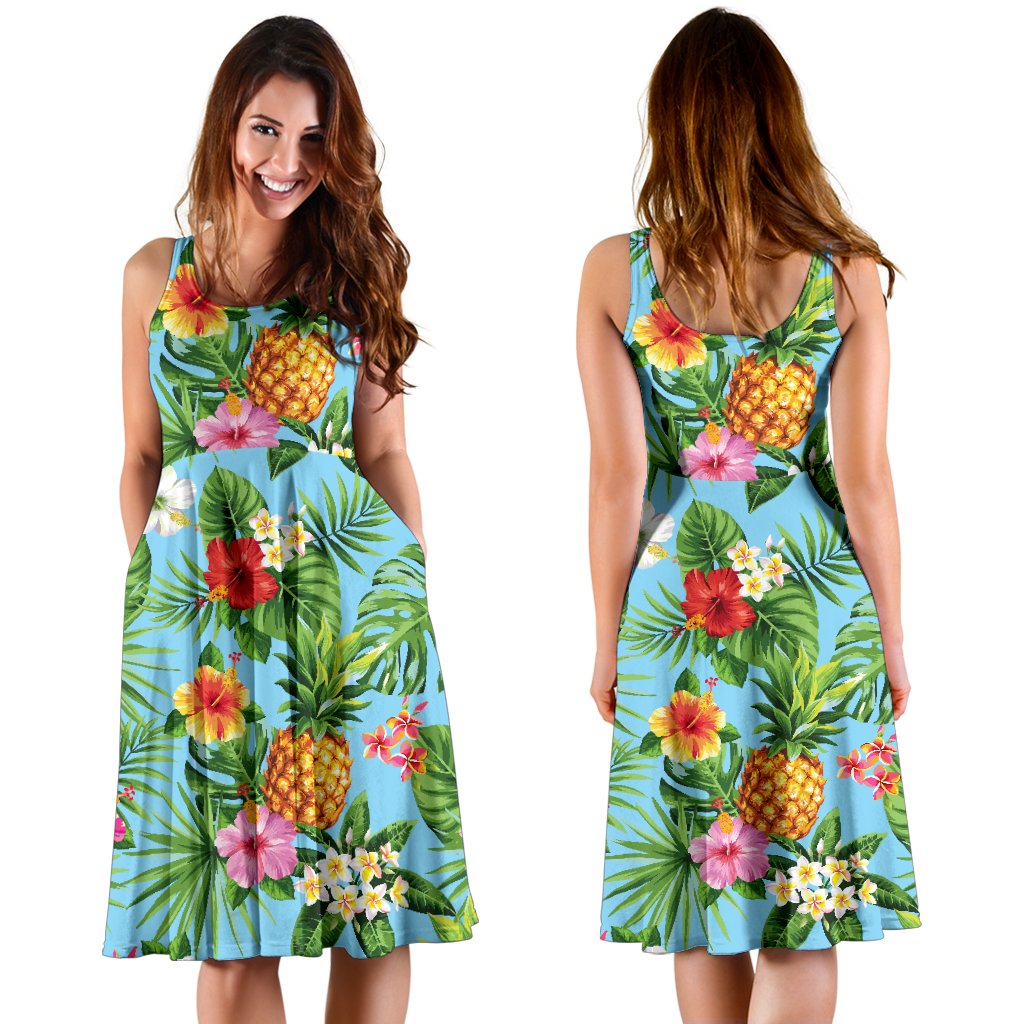 Pineapple Hawaiian Flower Tropical Sleeveless Mini Dress