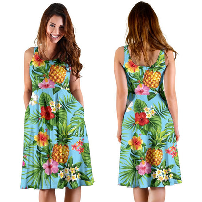 Pineapple Hawaiian Flower Tropical Sleeveless Mini Dress