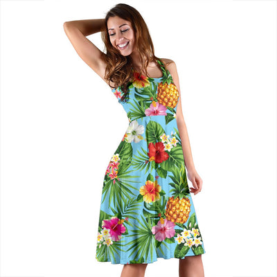 Pineapple Hawaiian Flower Tropical Sleeveless Mini Dress