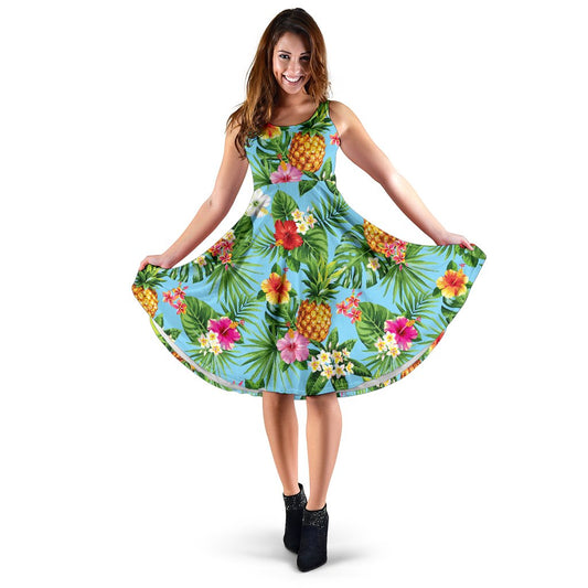 Pineapple Hawaiian Flower Tropical Sleeveless Mini Dress
