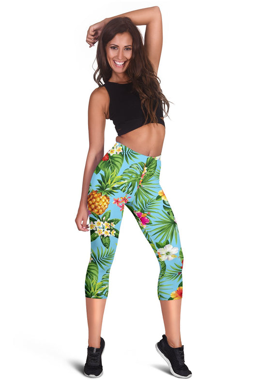 Pineapple Hawaiian Flower Tropical Women Capris