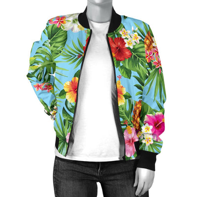 Pineapple Hawaiian Flower Tropical Women Casual Bomber Jacket