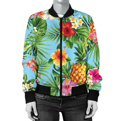 Pineapple Hawaiian Flower Tropical Women Casual Bomber Jacket