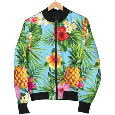 Pineapple Hawaiian Flower Tropical Women Casual Bomber Jacket