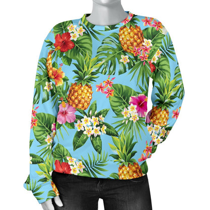 Pineapple Hawaiian Flower Tropical Women Crewneck Sweatshirt