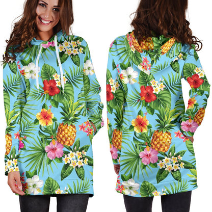 Pineapple Hawaiian flower Tropical Women Hoodie Dress
