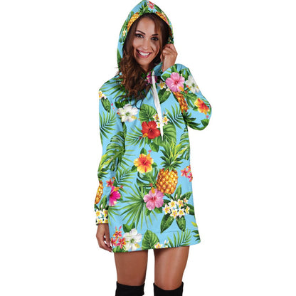 Pineapple Hawaiian flower Tropical Women Hoodie Dress