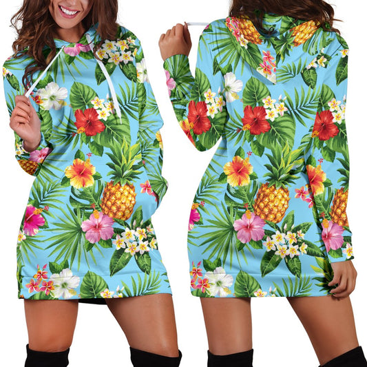 Pineapple Hawaiian flower Tropical Women Hoodie Dress