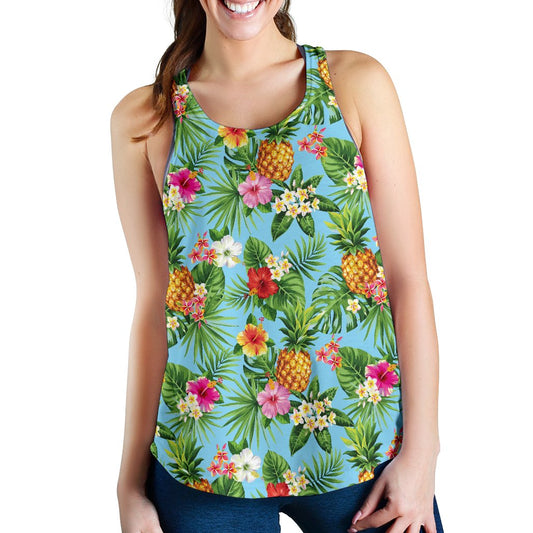 Pineapple Hawaiian flower Tropical Women Racerback Tank Top
