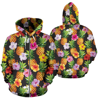 Pineapple Hibiscus All Over Zip Up Hoodie