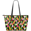 Pineapple Hibiscus Large Leather Tote Bag