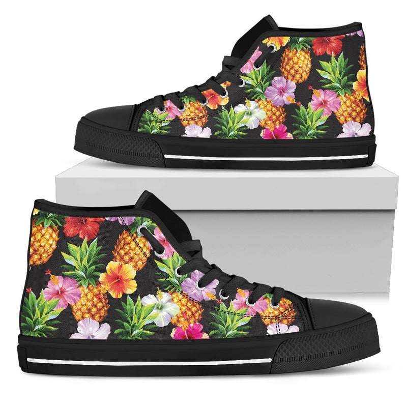 Pineapple Hibiscus Men High Top Shoes