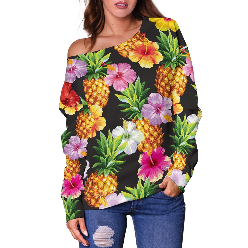 Pineapple Hibiscus Off Shoulder Sweatshirt