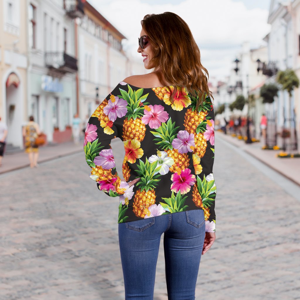 Pineapple Hibiscus Off Shoulder Sweatshirt