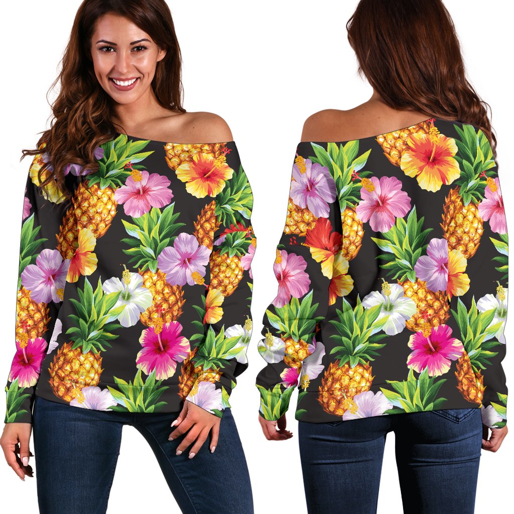 Pineapple Hibiscus Off Shoulder Sweatshirt