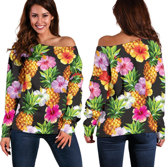 Pineapple Hibiscus Off Shoulder Sweatshirt