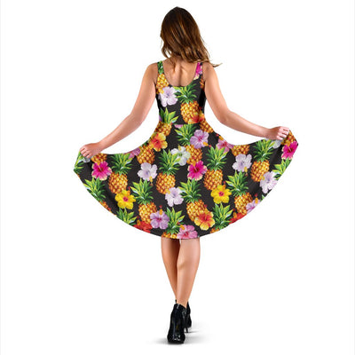 Pineapple Hibiscus Sleeveless Mini Dress