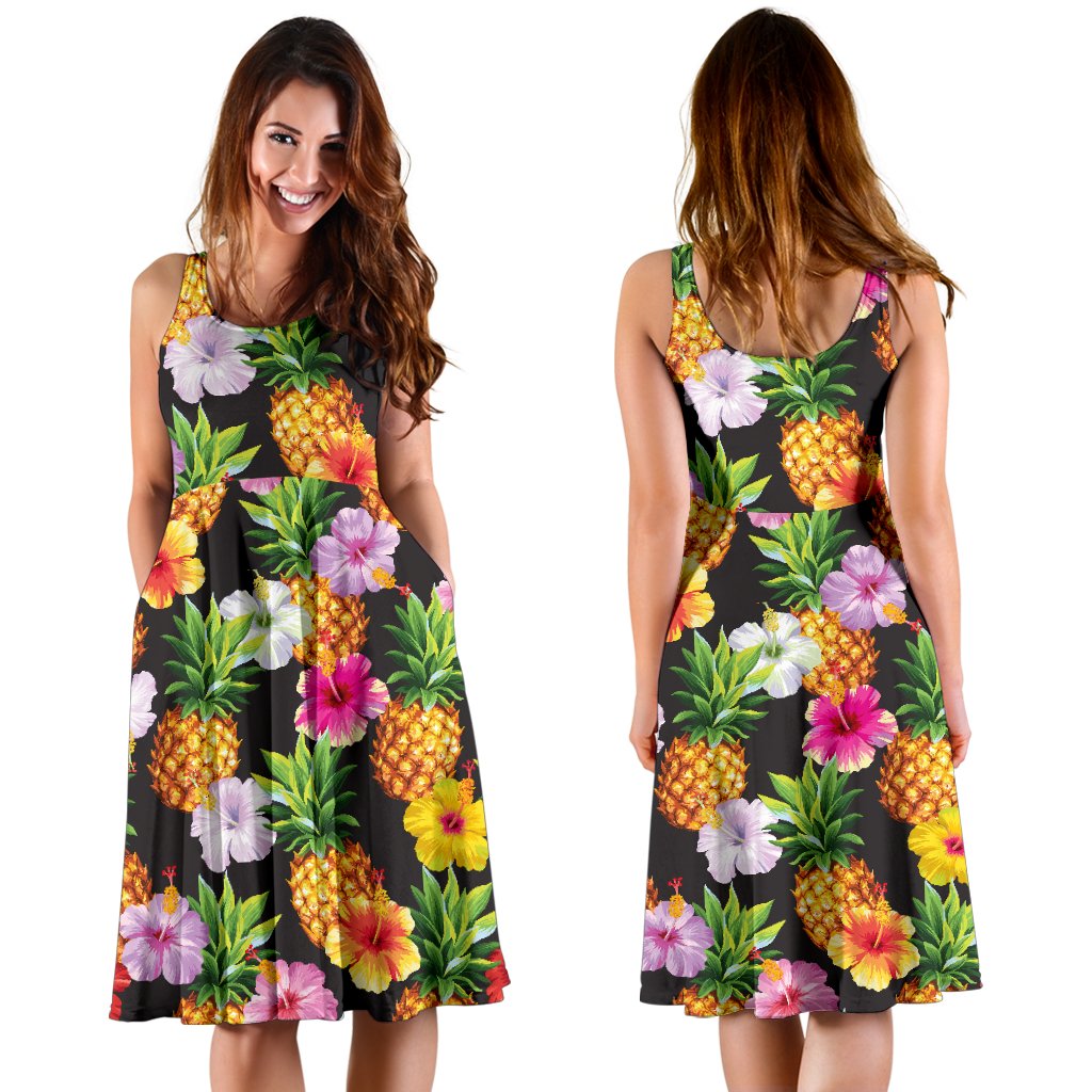 Pineapple Hibiscus Sleeveless Mini Dress