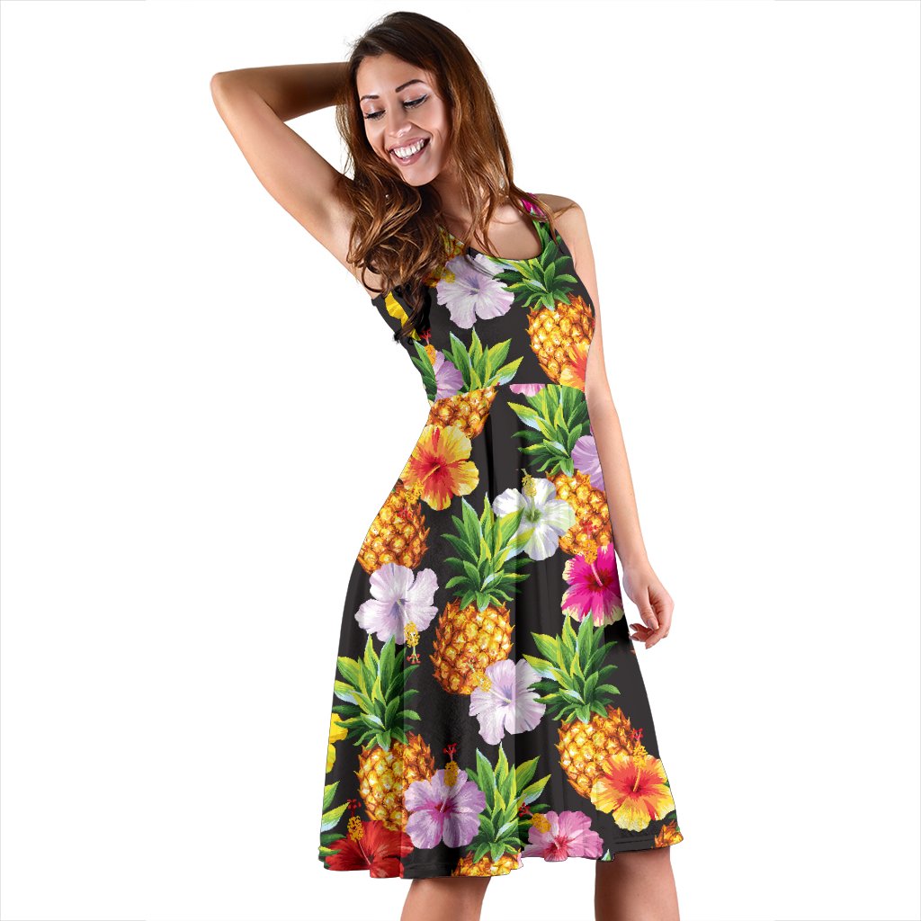 Pineapple Hibiscus Sleeveless Mini Dress