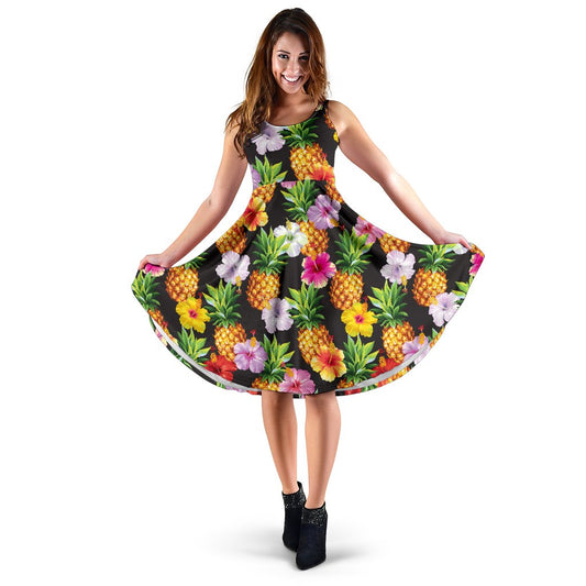Pineapple Hibiscus Sleeveless Mini Dress