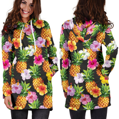 Pineapple Hibiscus Women Hoodie Dress