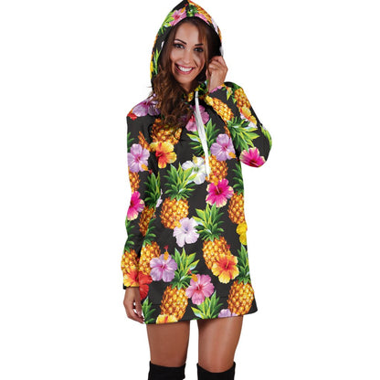 Pineapple Hibiscus Women Hoodie Dress