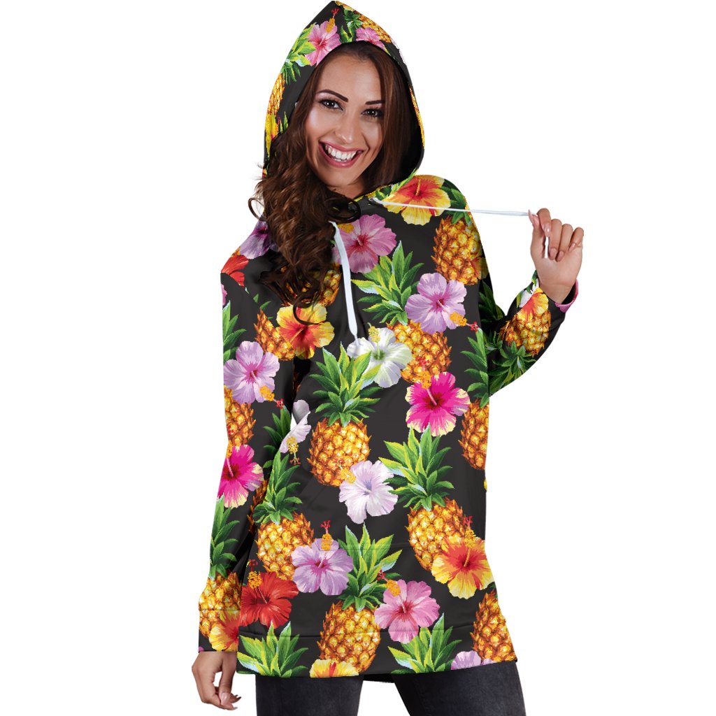Pineapple Hibiscus Women Hoodie Dress