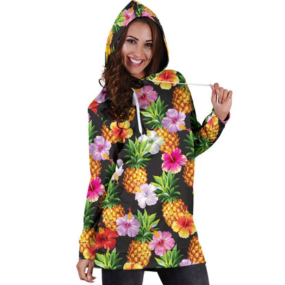 Pineapple Hibiscus Women Hoodie Dress