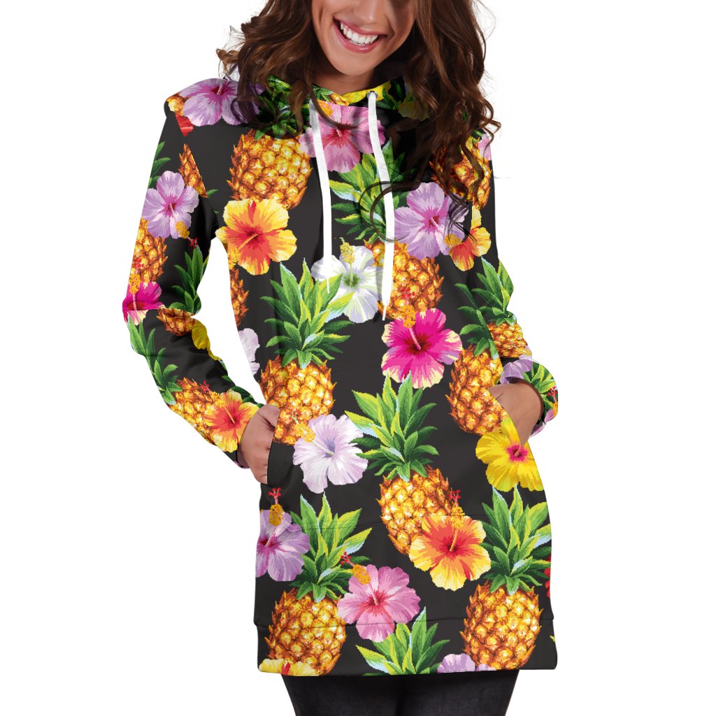 Pineapple Hibiscus Women Hoodie Dress