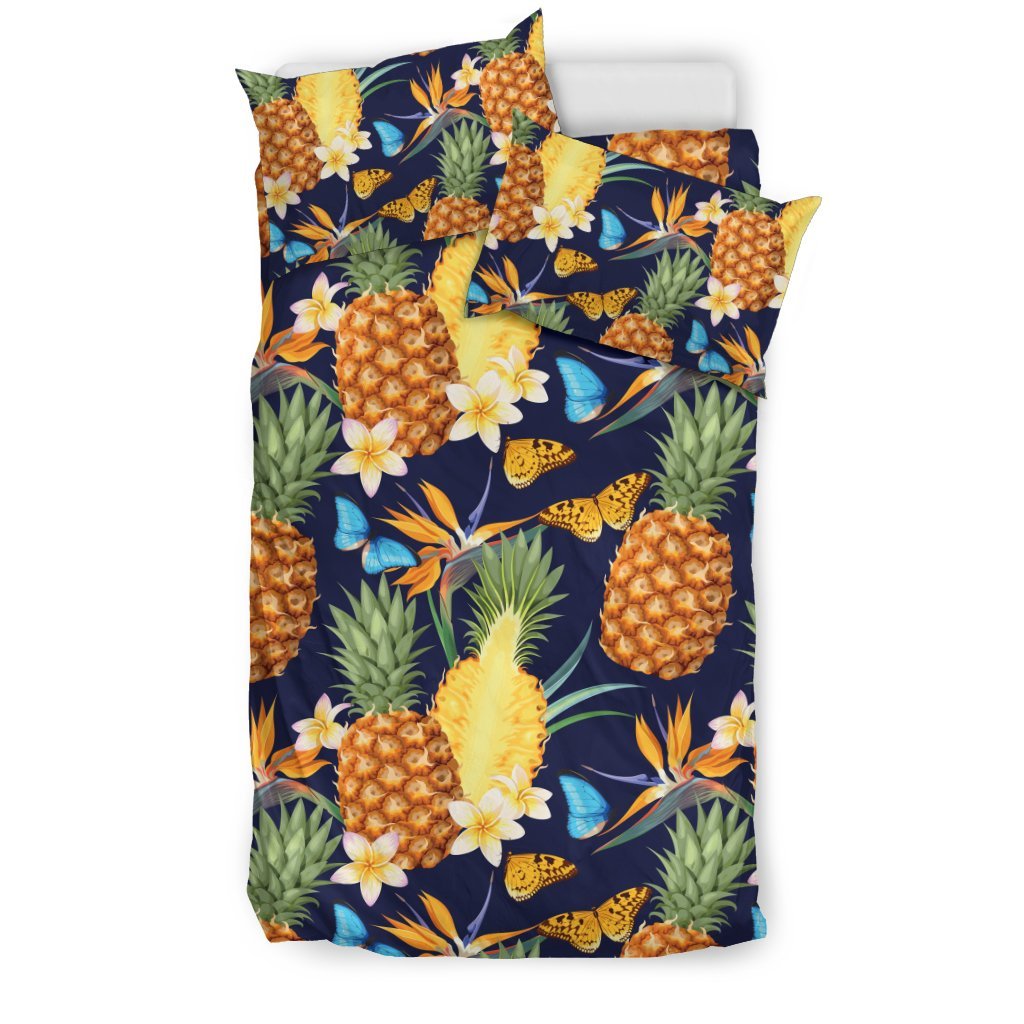 Pineapple Butterfly plumeria Tropical Duvet Cover Bedding Set