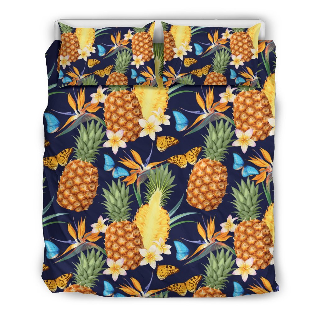 Pineapple Butterfly plumeria Tropical Duvet Cover Bedding Set