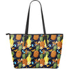 Pineapple Butterfly plumeria Tropical Large Leather Tote Bag