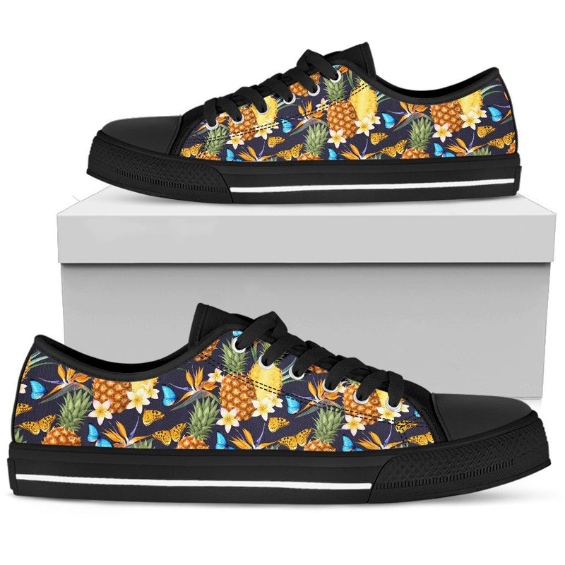 Pineapple Butterfly Plumeria Tropical Men Low Top Canvas Shoes