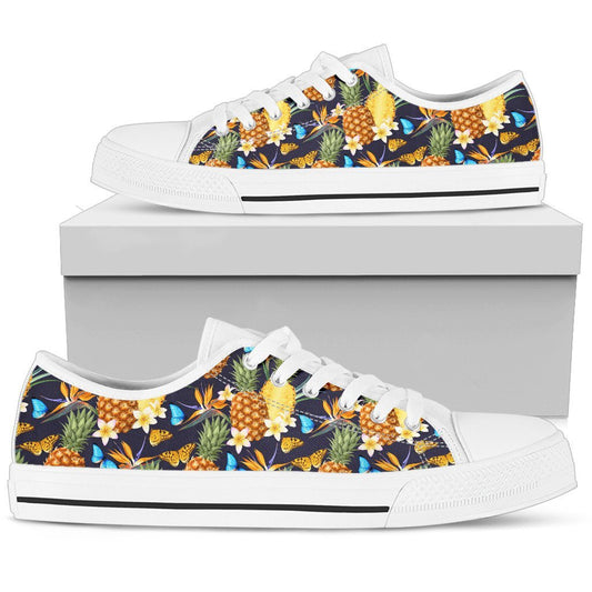 Pineapple Butterfly Plumeria Tropical Men Low Top Canvas Shoes
