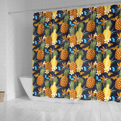 Pineapple Butterfly plumeria Tropical Shower Curtain