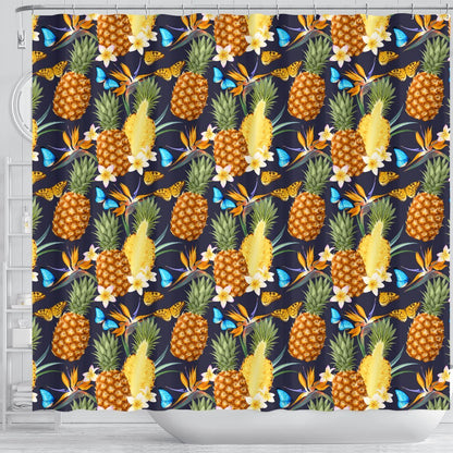 Pineapple Butterfly plumeria Tropical Shower Curtain