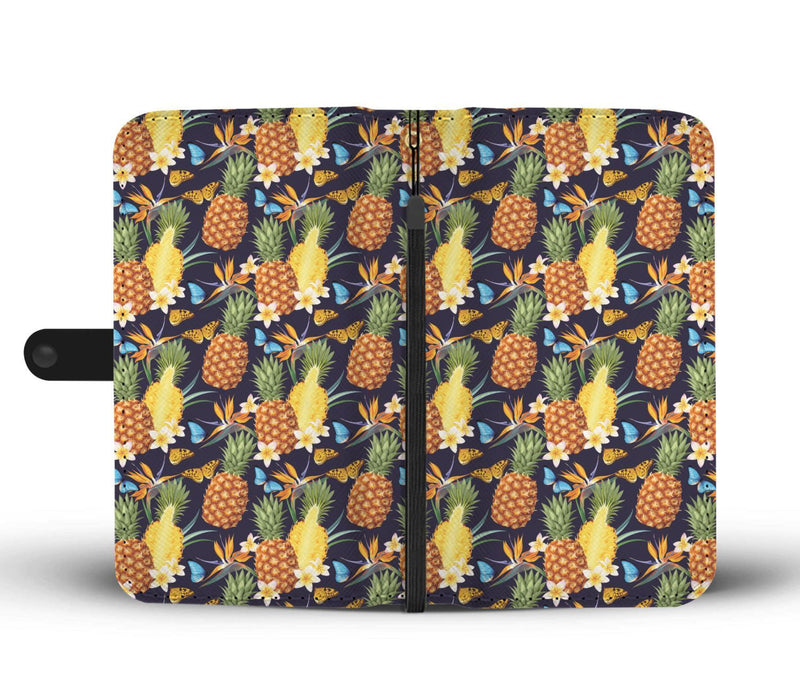 Pineapple Butterfly Plumeria Tropical Wallet Phone Case