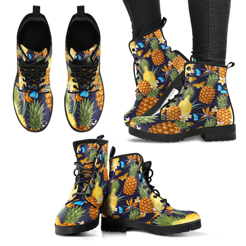 Pineapple Butterfly Plumeria Tropical Women & Men Leather Boots