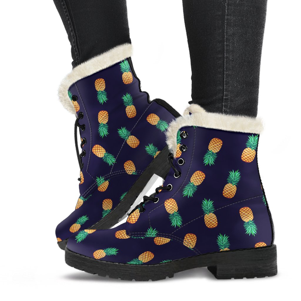 Pineapple Pattern Faux Fur Leather Boots