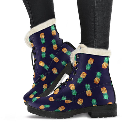 Pineapple Pattern Faux Fur Leather Boots