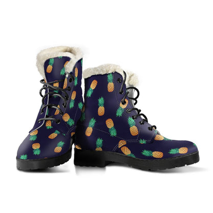 Pineapple Pattern Faux Fur Leather Boots