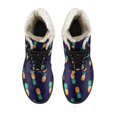 Pineapple Pattern Faux Fur Leather Boots