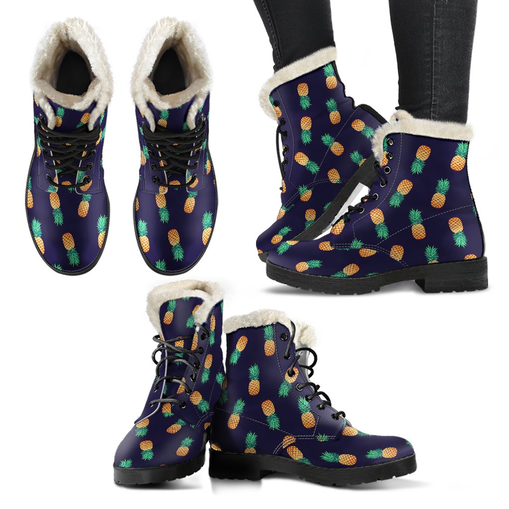 Pineapple Pattern Faux Fur Leather Boots