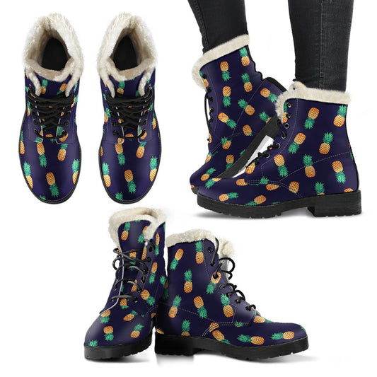 Pineapple Pattern Faux Fur Leather Boots