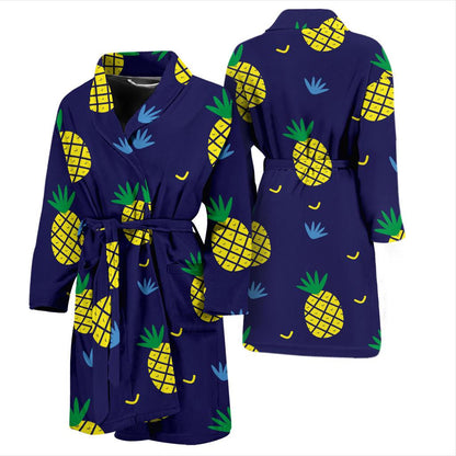 Pineapple Pattern Print Design A01 Men Bathrobe-JORJUNE.COM